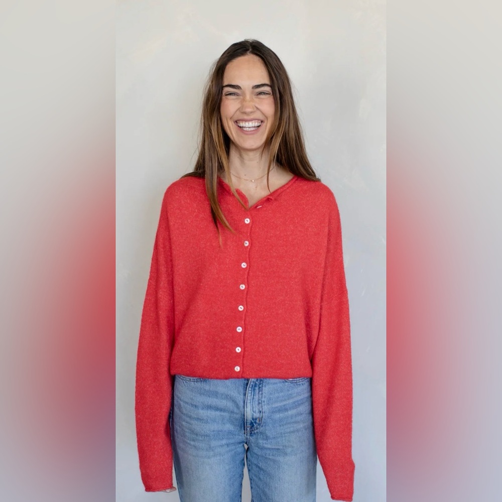 Elegant Red Button-Up Cardigan